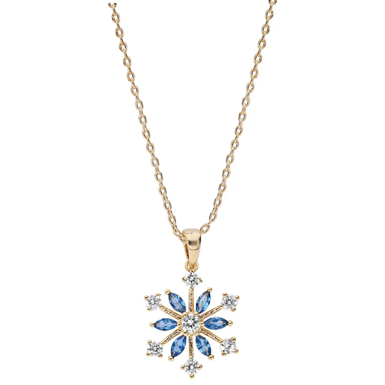 Collier flocon serti d’oxydes blancs et navettes bleues – Plaqué or | Azuline