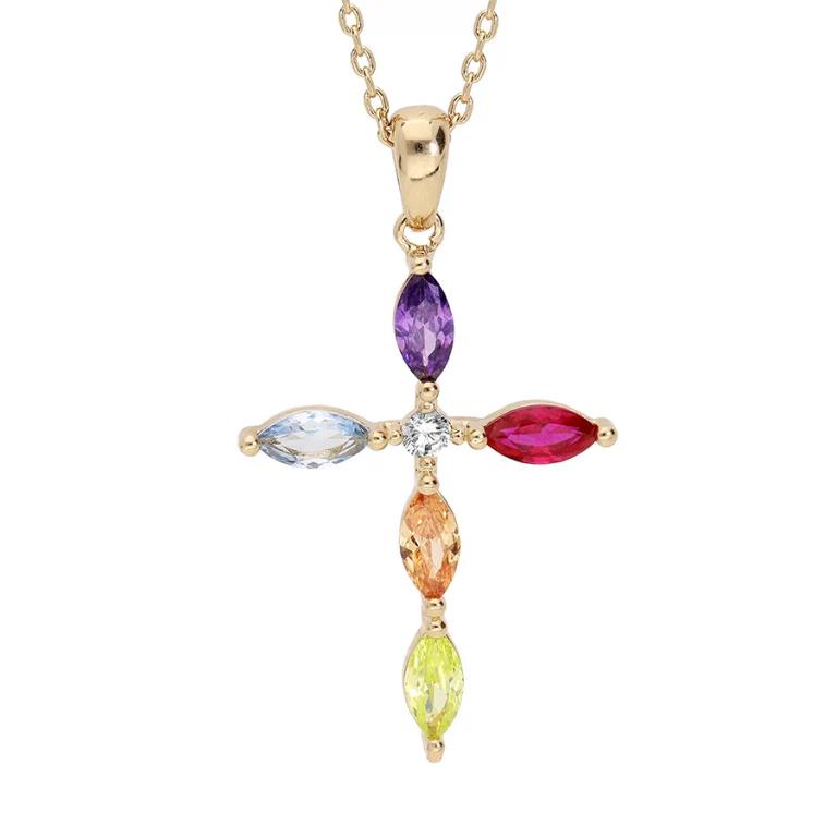 Collier croix à navettes multicolores – Plaqué or | Azuline
