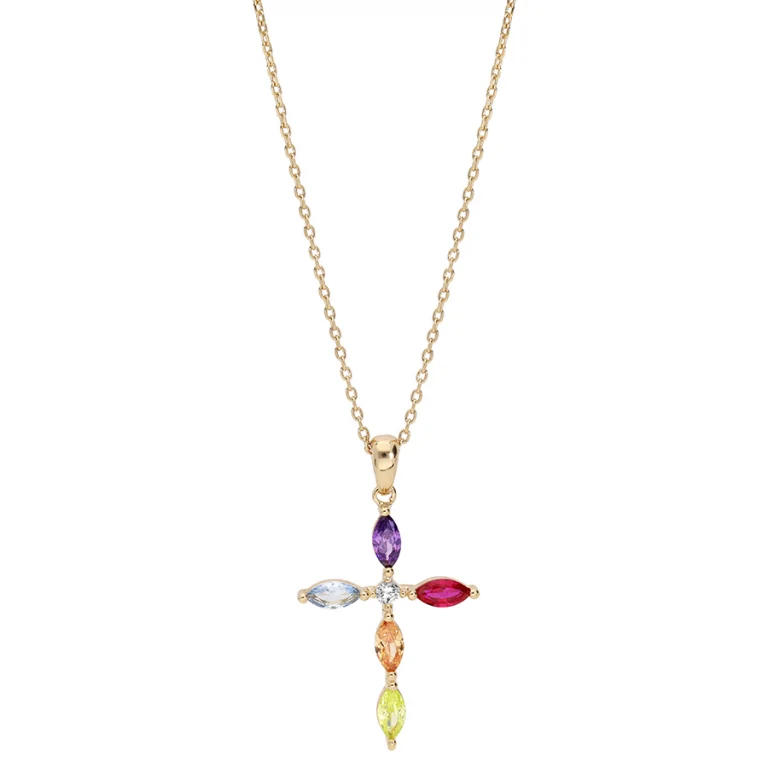Collier croix à navettes multicolores – Plaqué or | Azuline