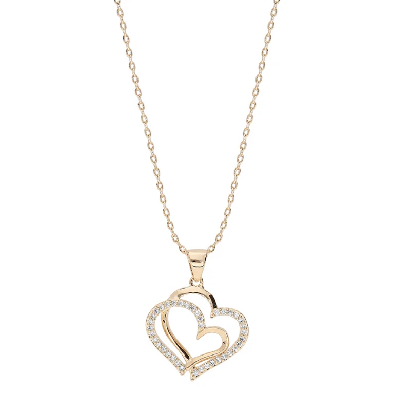 Collier double cœur superposé lisse et serti – Plaqué or | Azuline