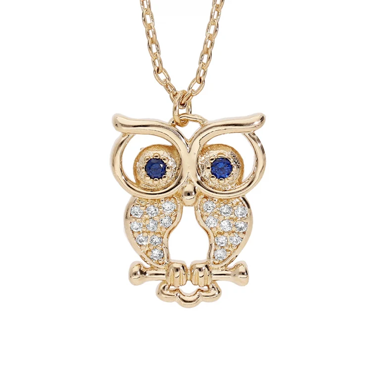 Collier hibou serti d’oxydes blancs – Plaqué or | Azuline