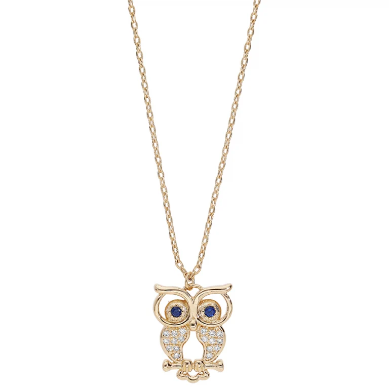 Collier hibou serti d’oxydes blancs – Plaqué or | Azuline