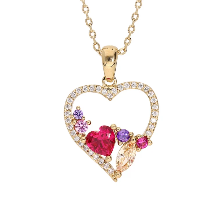Collier cœur à multicolores – Plaqué or | Azuline