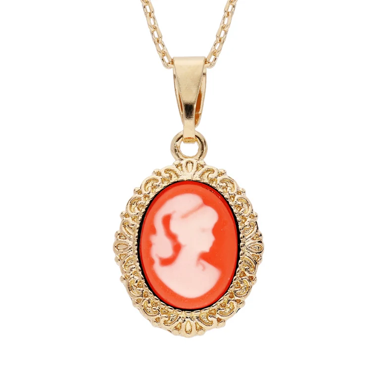 Collier camée corail serti d’oxydes – Plaqué or | Azuline