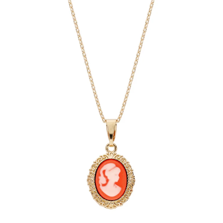Collier camée corail serti d’oxydes – Plaqué or | Azuline