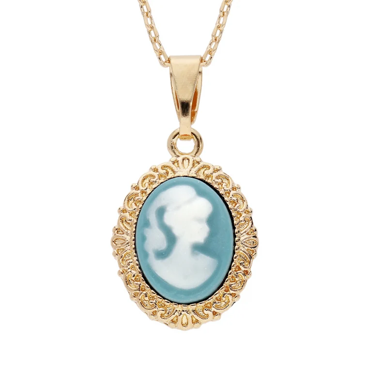 Collier camée coloris bleu – Plaqué or | Azuline