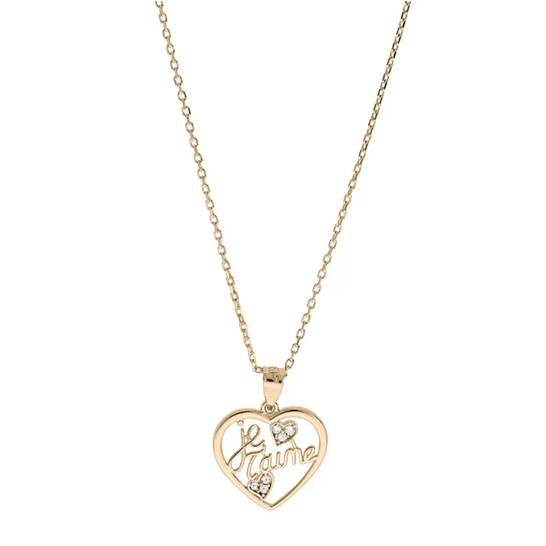 Collier cœur « je t’aime » serti d’oxydes blancs – Plaqué or | Azuline