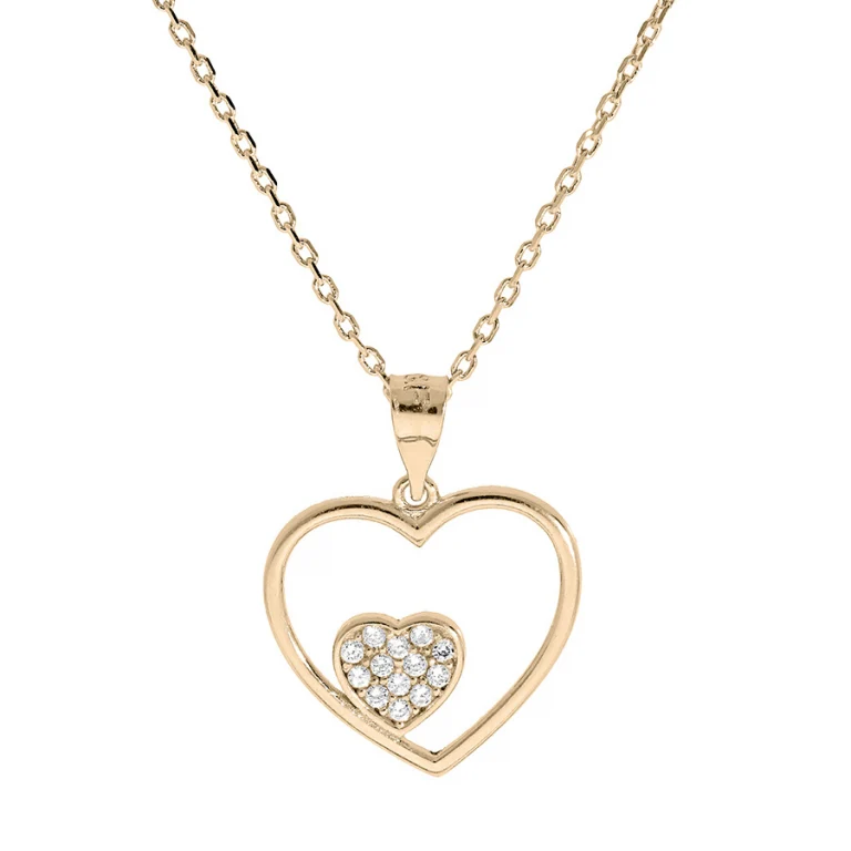 Collier cœur évidé et petit cœur serti – Plaqué or | Azuline