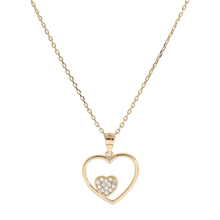 Collier cœur évidé et petit cœur serti – Plaqué or | Azuline