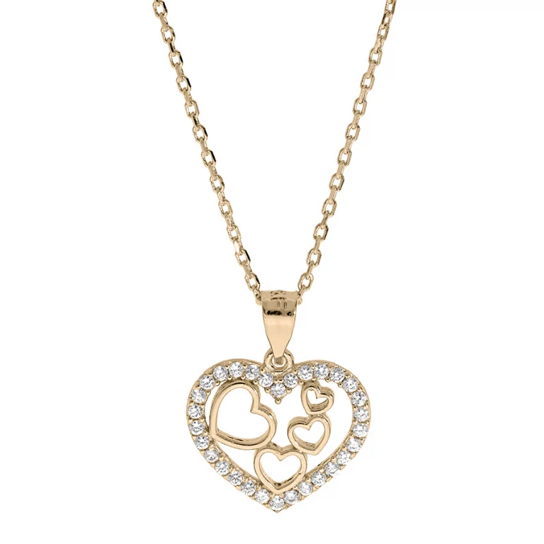 Collier cœur à contour serti d’oxydes blancs – Plaqué or | Azuline