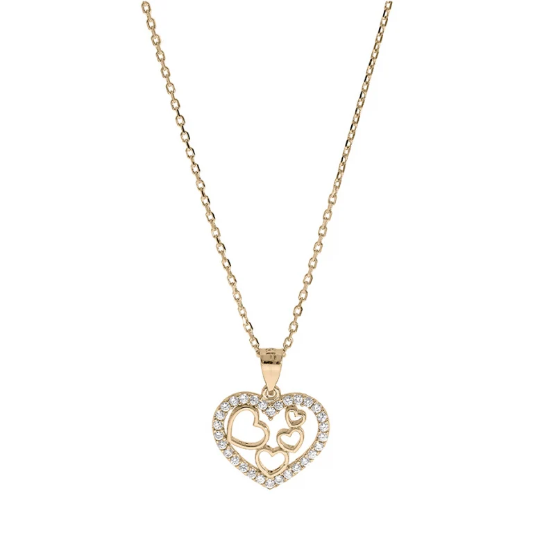 Collier cœur à contour serti d’oxydes blancs – Plaqué or | Azuline