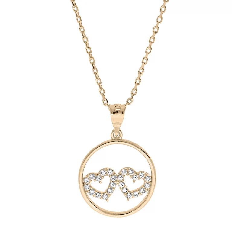Collier cercle à deux cœurs sertis d’oxydes blancs – Plaqué or | Azuline