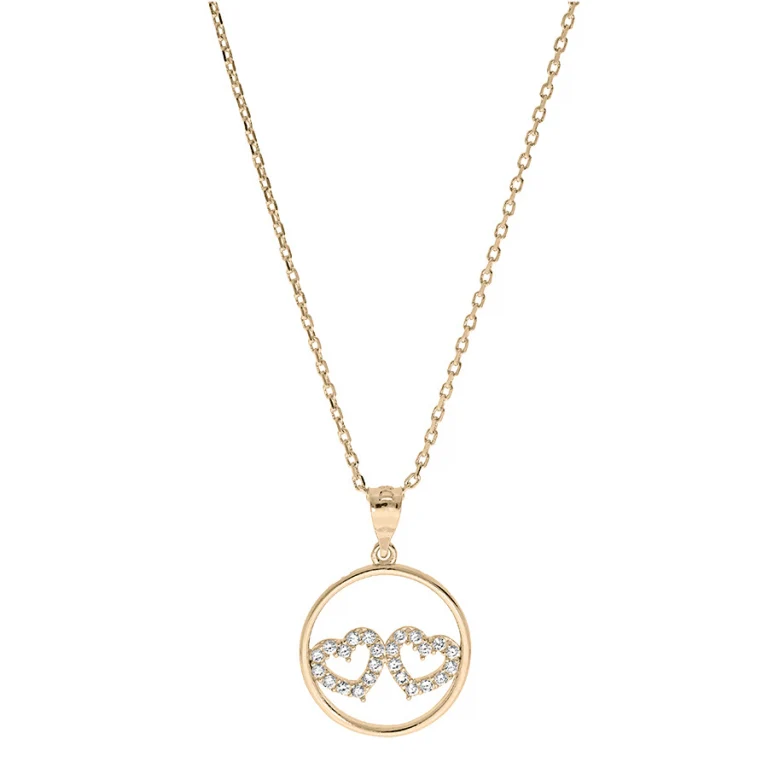 Collier cercle à deux cœurs sertis d’oxydes blancs – Plaqué or | Azuline