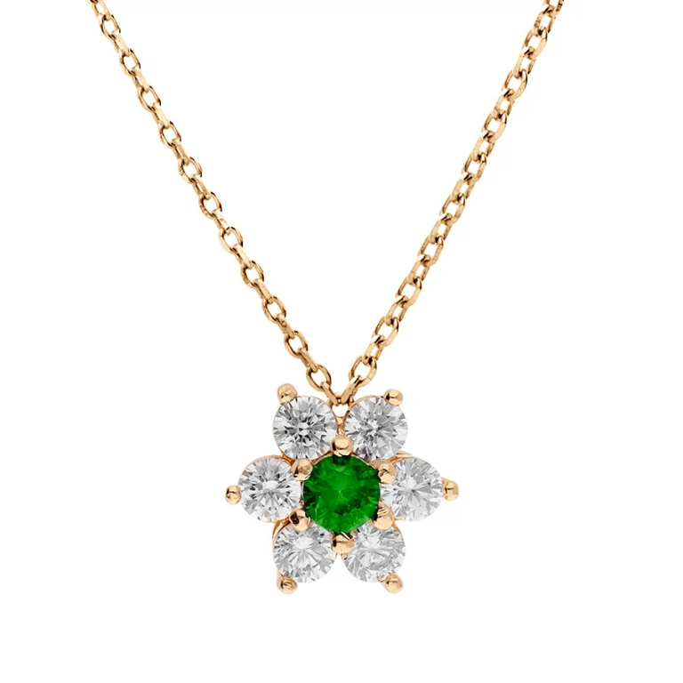 Collier fleur serti d’oxydes blancs et centre vert foncé – Plaqué or | Azuline