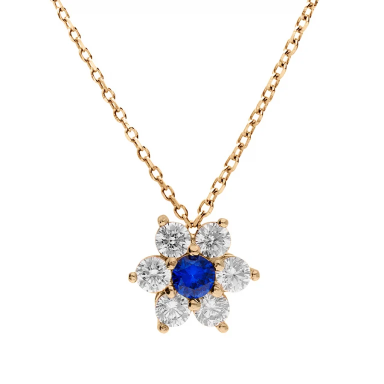 Collier fleur serti d’oxydes bleus et blancs – Plaqué or | Azuline