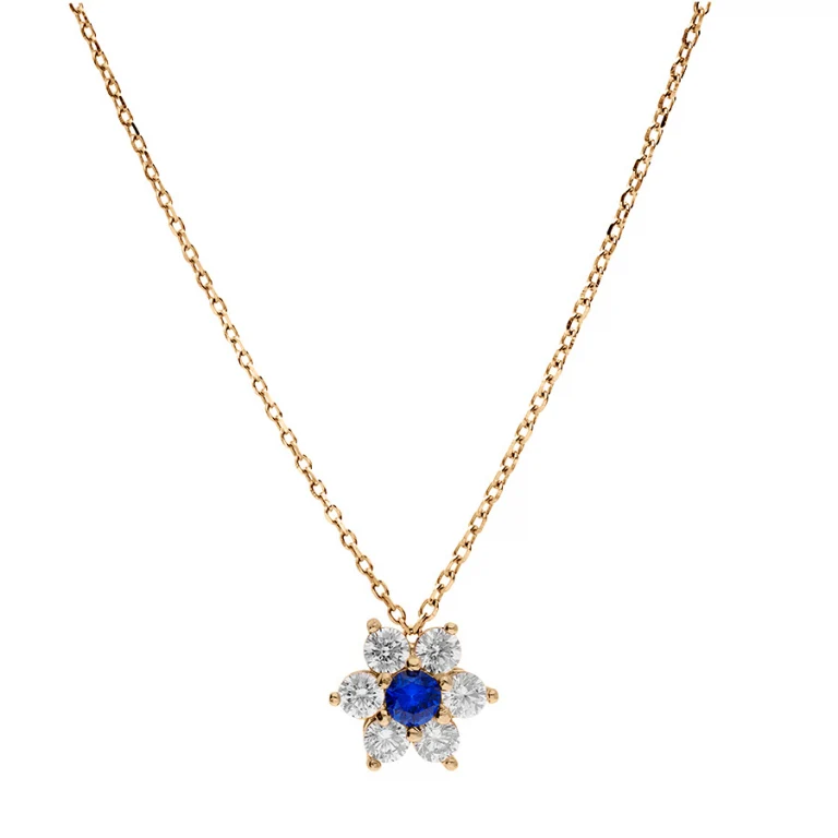 Collier fleur serti d’oxydes bleus et blancs – Plaqué or | Azuline