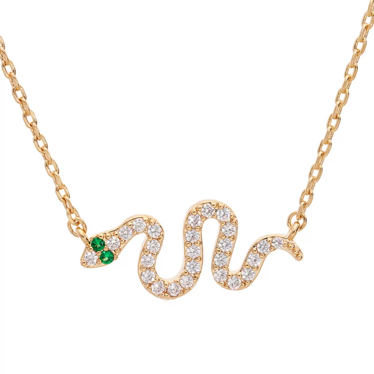 Collier serpent serti d’oxydes blancs et verts – Plaqué or | Azuline