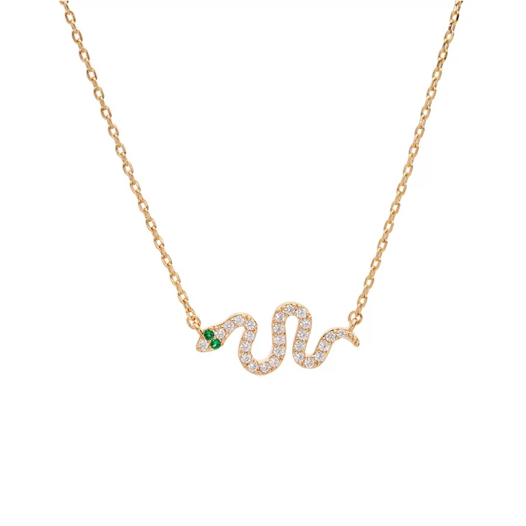 Collier serpent serti d’oxydes blancs et verts – Plaqué or | Azuline