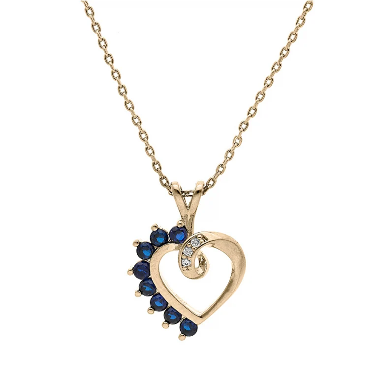 Collier cœur serti d’oxydes blancs et bleus – Plaqué or | Azuline
