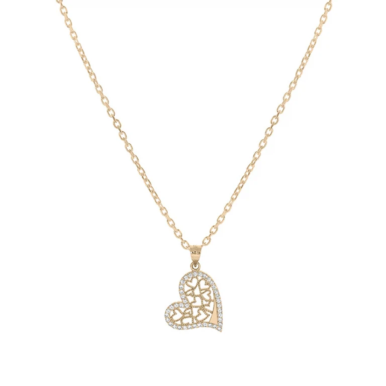 Collier cœur serti d’oxydes blancs filigrané – Plaqué or | Azuline