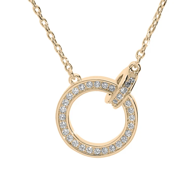 Collier deux anneaux entrelacés sertis d’oxydes blancs – Plaqué or | Azuline