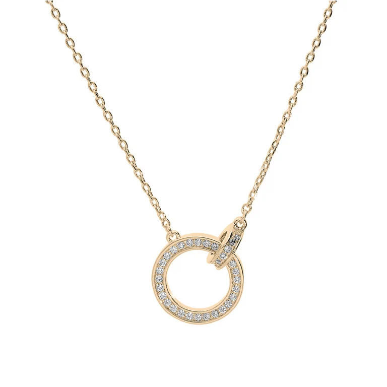 Collier deux anneaux entrelacés sertis d’oxydes blancs – Plaqué or | Azuline