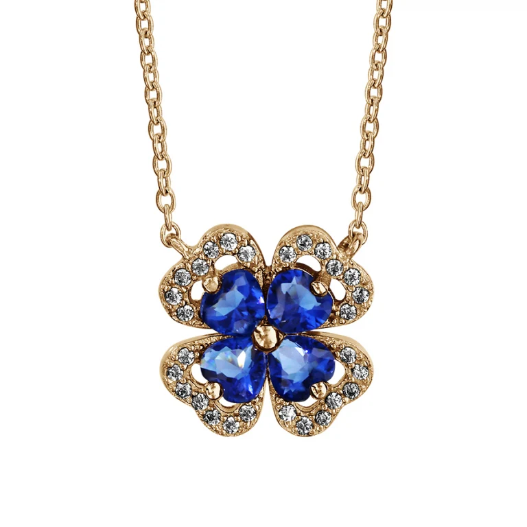Collier trèfle à pierres synthétiques bleues et oxydes blancs – Plaqué or | Azuline