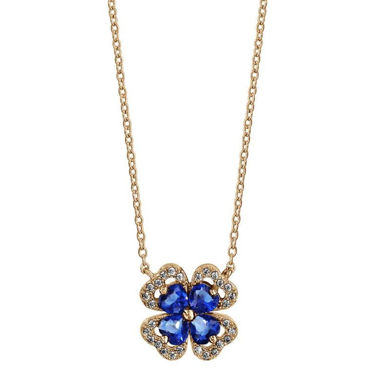 Collier trèfle à pierres synthétiques bleues et oxydes blancs – Plaqué or | Azuline