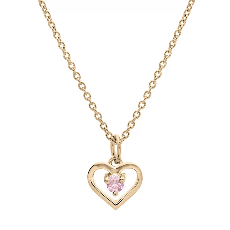 Collier ras de cou cœur à oxyde rose 40 cm – Plaqué or | Azuline