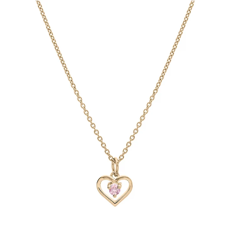 Collier ras de cou cœur à oxyde rose 40 cm – Plaqué or | Azuline