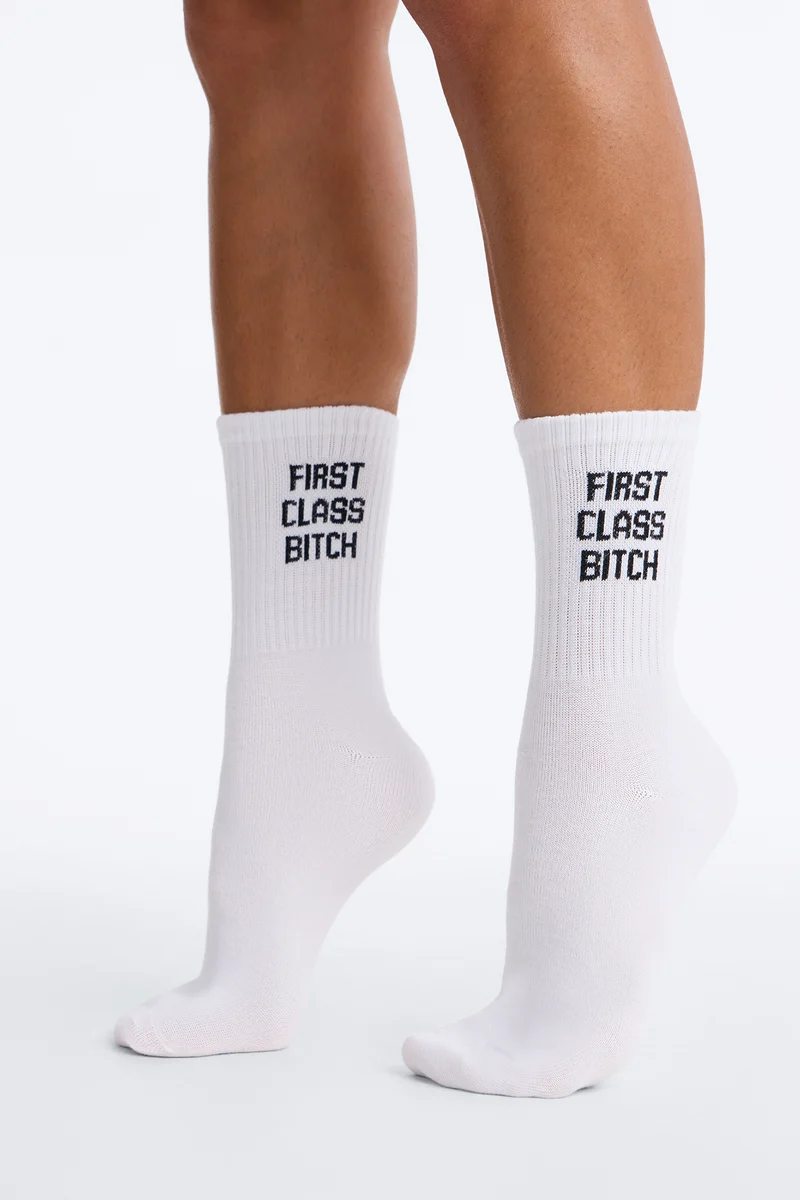 First Class Bitch Socks - White/Black