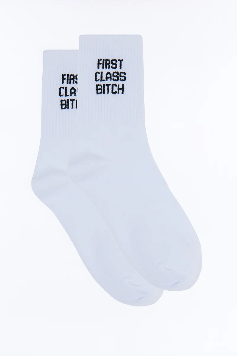 First Class Bitch Socks - White/Black