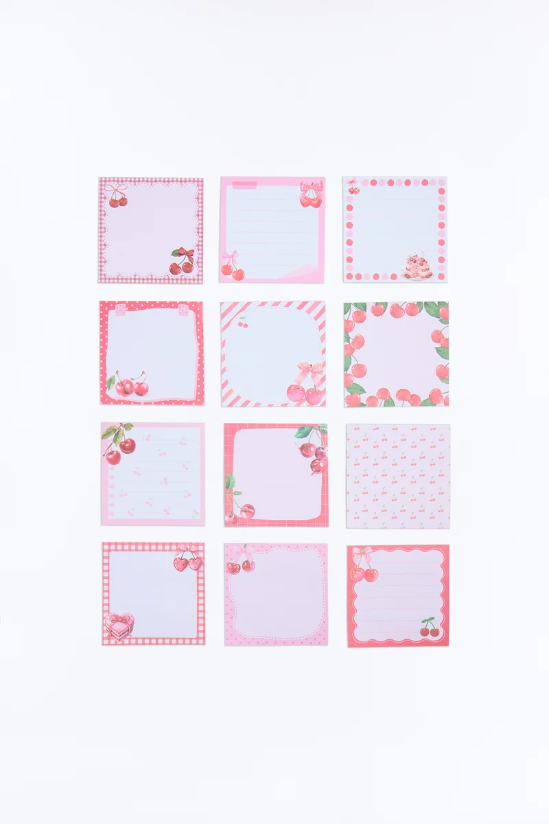 Very Cherry Sticky Notes 12 Pack Set - Red/combo