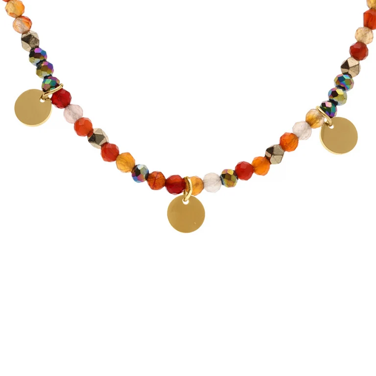 Collier pampille à pierre rouge véritable – Acier doré | Azuline