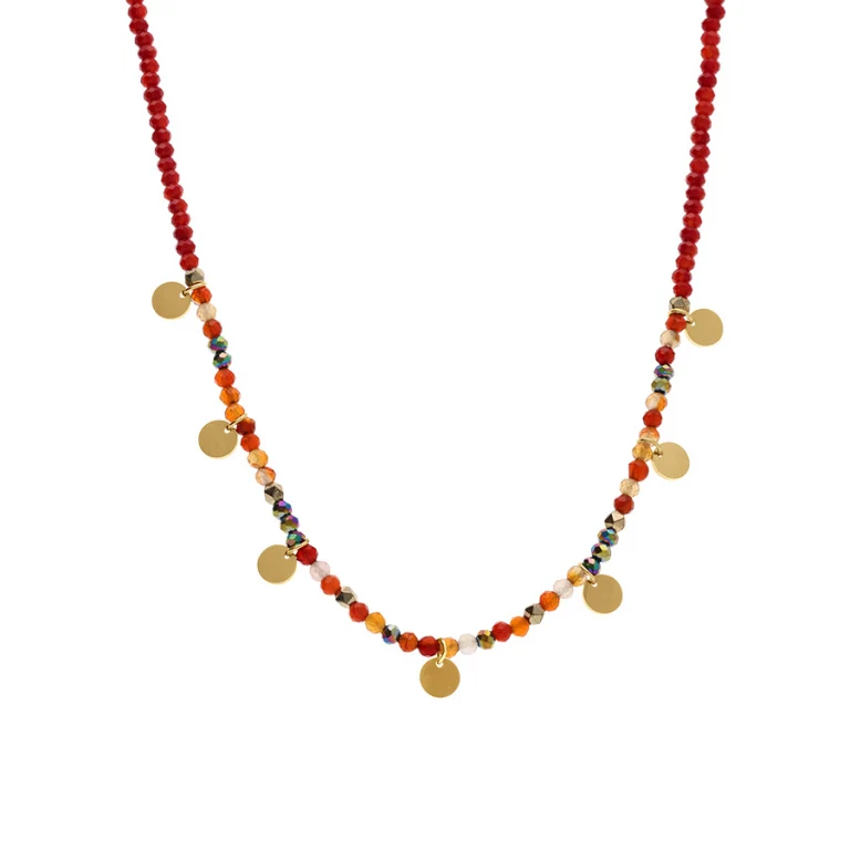 Collier pampille à pierre rouge véritable – Acier doré | Azuline