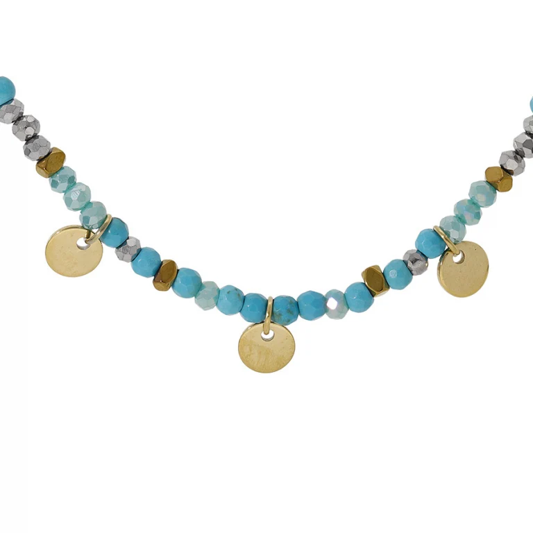 Collier pampille à turquoise imitation – Acier doré | Azuline