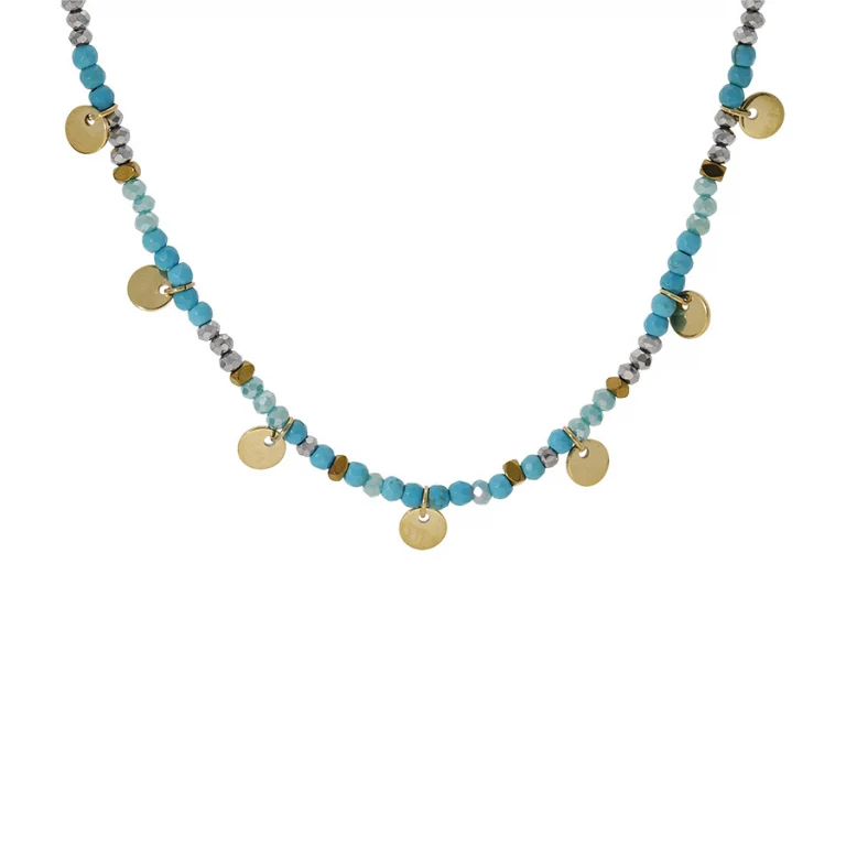Collier pampille à turquoise imitation – Acier doré | Azuline