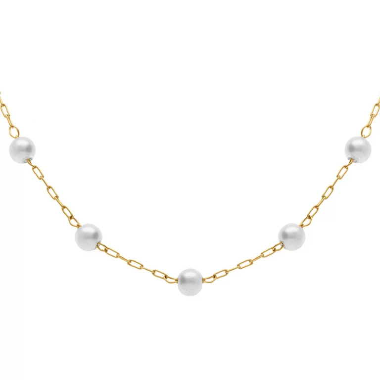 Collier perles blanches imitation – Acier doré | Azuline
