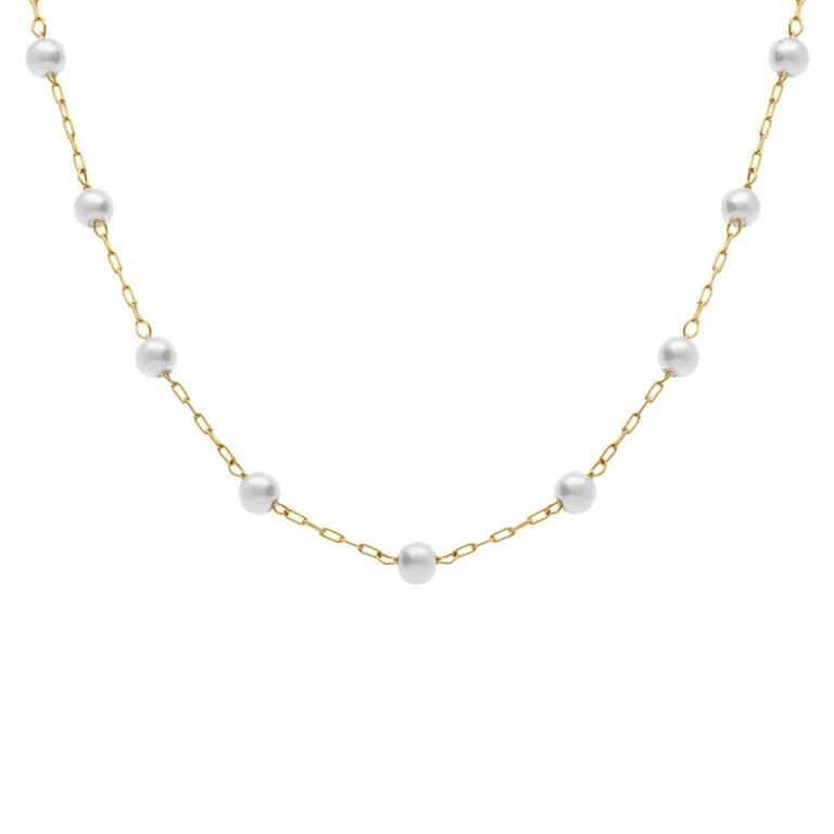 Collier perles blanches imitation – Acier doré | Azuline