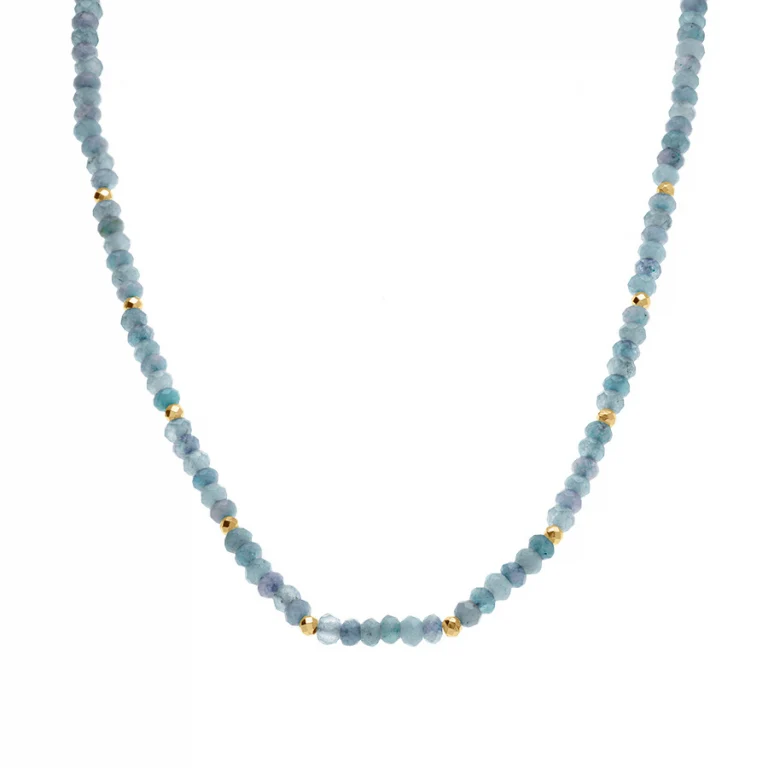 Collier agate bleu ciel – Acier doré | Azuline