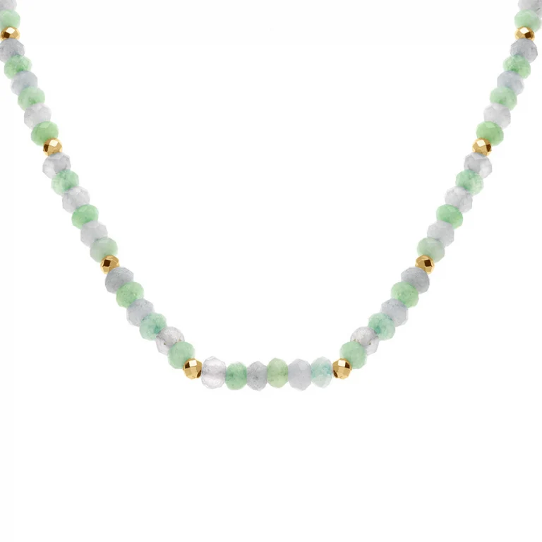 Collier boules à amazonite et aventurine véritables – Acier doré | Azuline