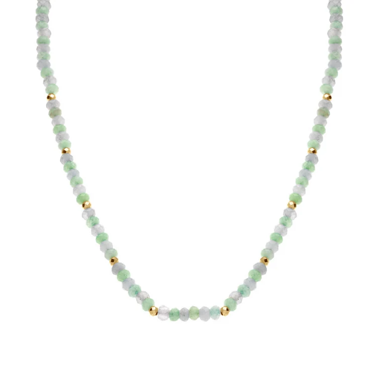 Collier boules à amazonite et aventurine véritables – Acier doré | Azuline