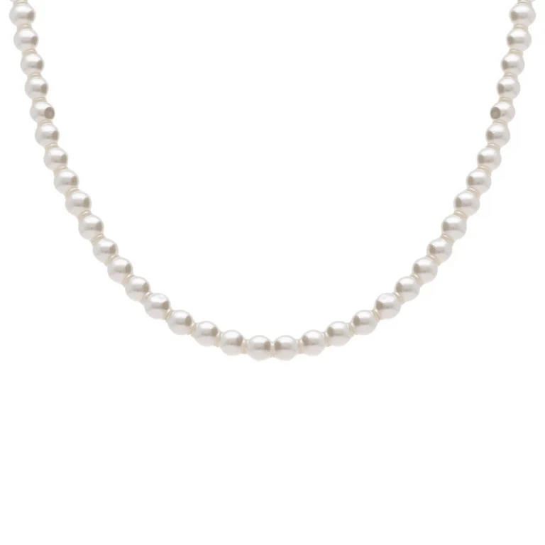 Collier rang de perles blanches imitation – Acier | Azuline