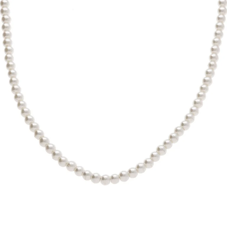 Collier long perles blanches imitation 4 mm 55 cm – Acier | Azuline