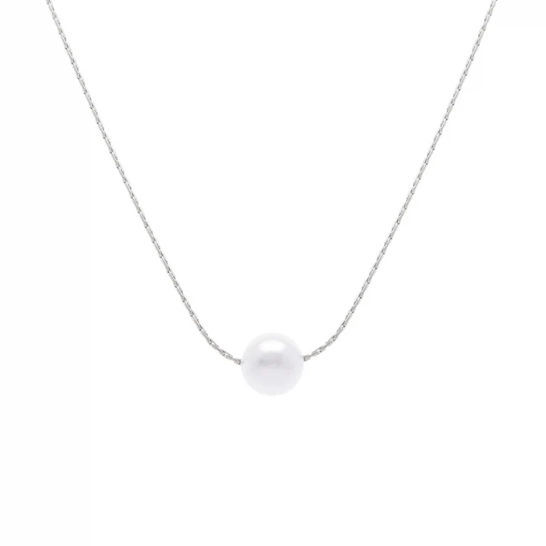 Collier perle blanche imitation solitaire – Acier | Azuline