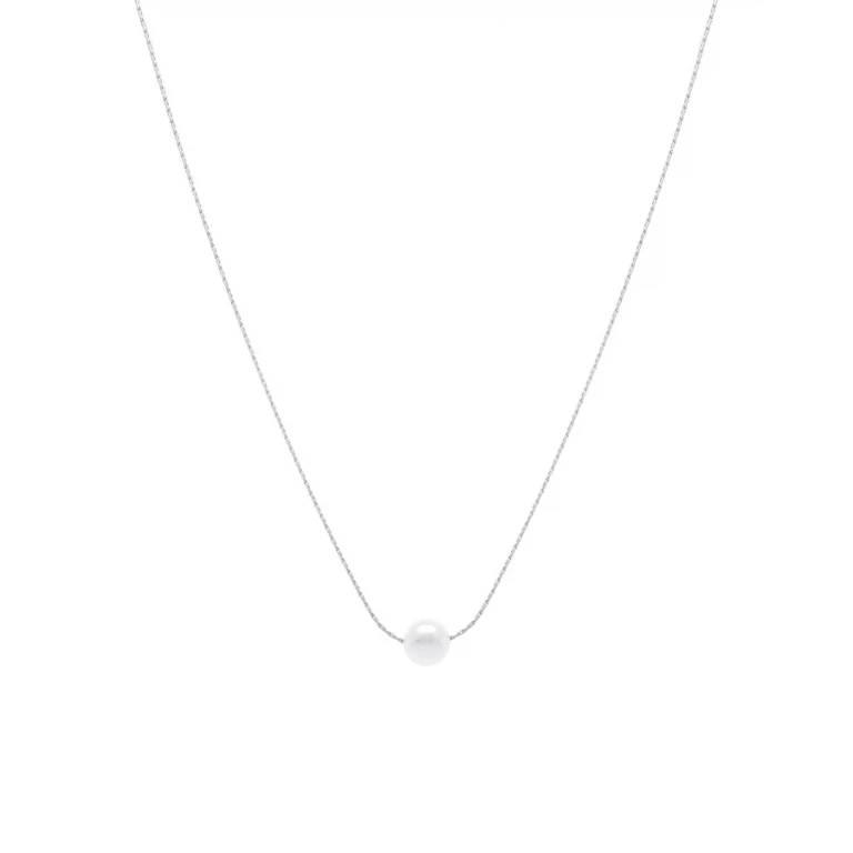 Collier perle blanche imitation solitaire – Acier | Azuline