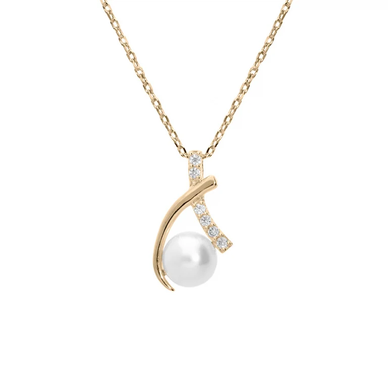 Collier perle de culture d’eau douce et oxydes blancs – Plaqué or | Azuline