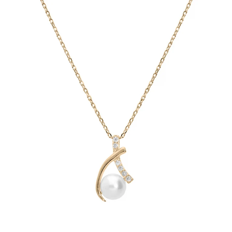 Collier perle de culture d’eau douce et oxydes blancs – Plaqué or | Azuline