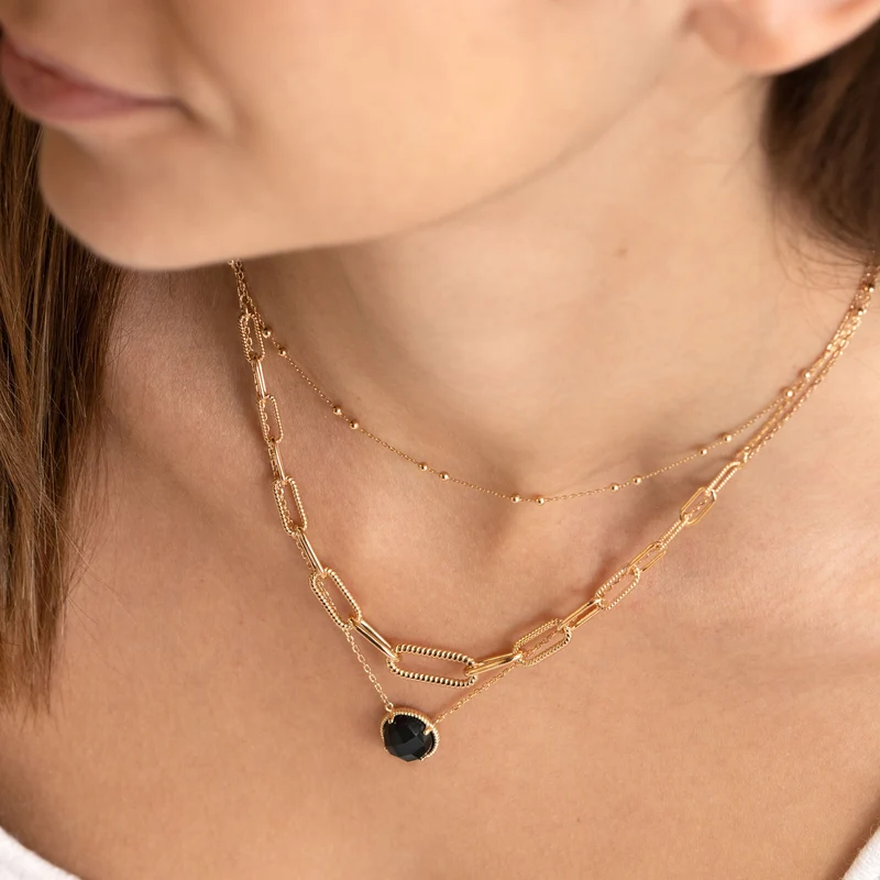 Collier Lise agate noire – Plaqué or | Ana & Cha