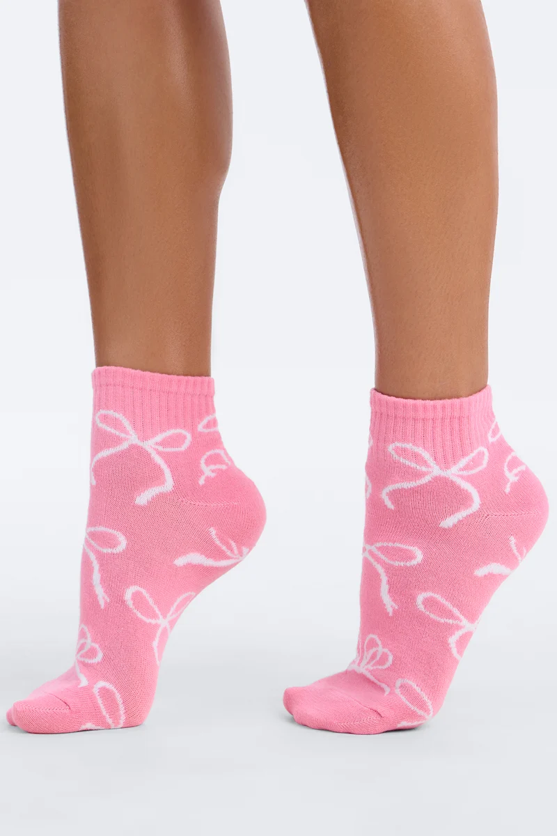 10 Pack Bow Quarter Length Socks - Pink/combo